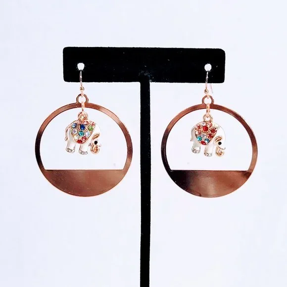 🆕 MBM Rose Gold Elephant Charm Drop Dangle Earrings - Picture 6 of 10